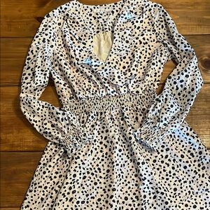 Joy Joy Black and White Wrap Sundress with Bishop Sleeves